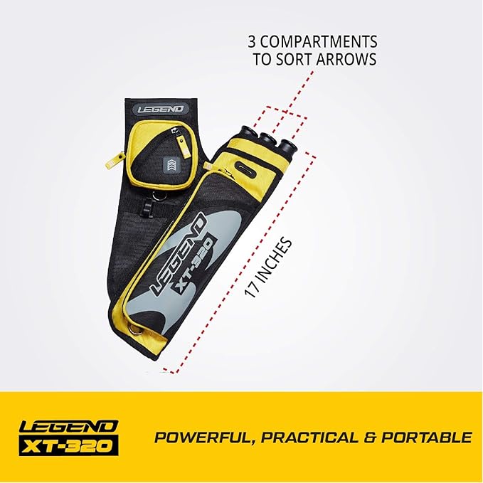 LEGEND XT320 Archery Quivers - Nylon Hip Quivers with 3 Arrow Tube Cases for Target Shooting - Adjustable Waist Belt, T-Slot, Storage Compartments for Accessories, Gear, Tools, Release Tab, Score Card-StrideForce Fitness