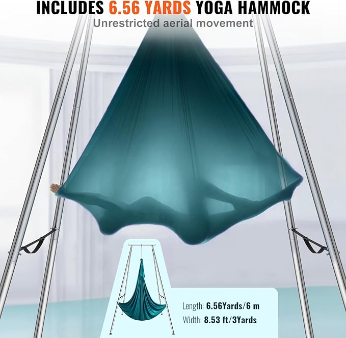 VEVOR Aerial Yoga Frame, 9.67 ft Height Swing Stand, Max 551.15 lbs Load Chrome-Plated Steel Pipe Inversion Yoga Rig for Indoor Outdoor Use-StrideForce Fitness