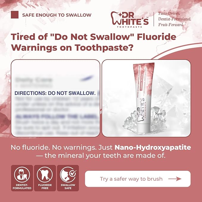 Dr. White’s Fluoride-Free nHA Toothpaste 2-Pack; Dentist-Formulated, Nano Hydroxyapatite + Xylitol, Sensitivity Relief Complex™, Mint-Free, Enamel Safe, Swallow-Safe (3.5 Oz, Cherry Bloom)