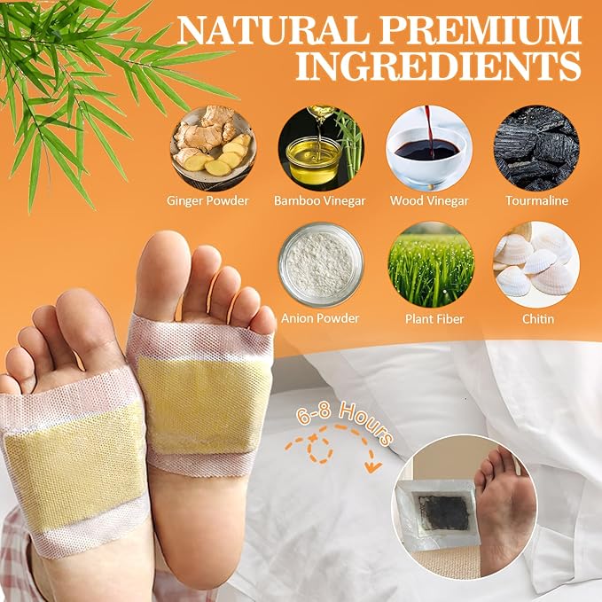 2 in 1 Ginger Foot Pads, 40Pads Tear and Use, Premium Natural Ingredients Ginger Powder, Bamboo Vinegar FootPads with ''Stay in Place'' Adhesive Pads Sheet (40 Pads)-StrideForce Fitness
