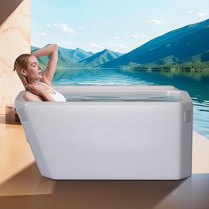 Angled Cold Plunge Tub Portable Ice Bath Tub for Athletes Fitness Recovery Water Chiller Compatible Cold Plunge Outdoor Ice Bathtub (Gray without Logo)-StrideForce Fitness