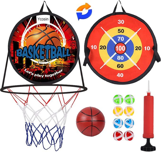 2 in 1 Basketball Hoop and Dart Board, 14" Dart Board for Kids, Basketball Hoop for Kids Toddlers, Sports & Outdoor Play, Birthday Gift Toys for 3 4 5 6 7 8 9 10 Year Old Boys Girls Kids, Party Favors-StrideForce Fitness