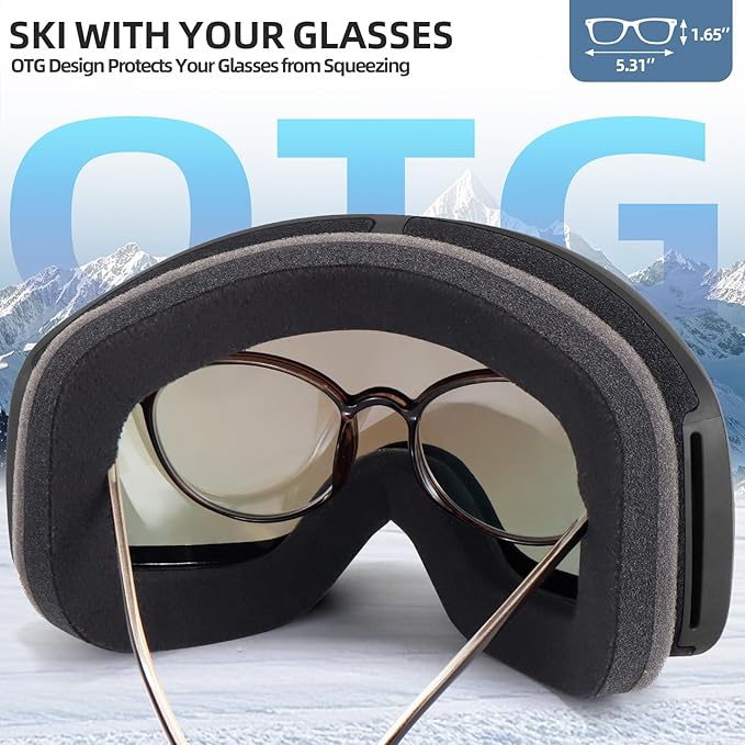 Freela Ski Goggles OTG Men Women, Over Glasses Snow Snowboard Sports Goggles for Adult Youth 100% UV400 Protection Anti Fog-StrideForce Fitness