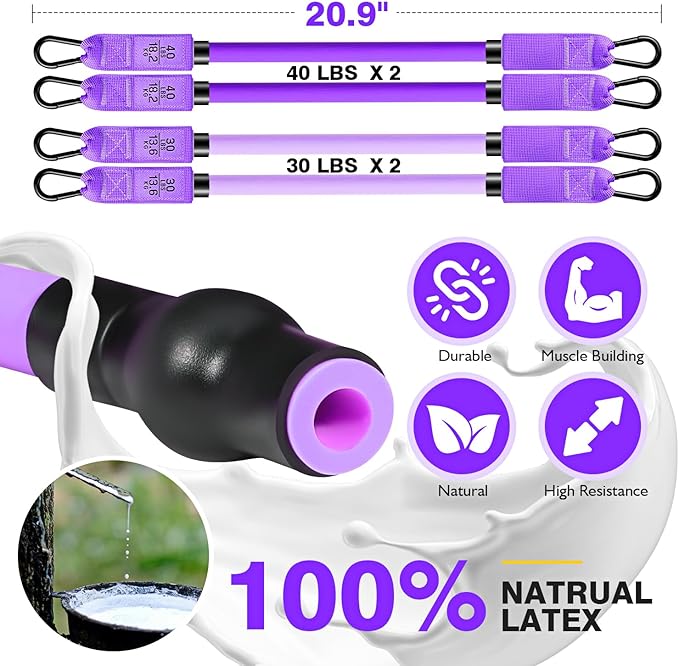 Pilates Bar Kit With Resistance Bands, Workout Equipment for Legs, Hip, Waist, Arm, Squats Exercise Equipment for Home Workouts, Adjustable 3-Section Bar Kit for Women & Men