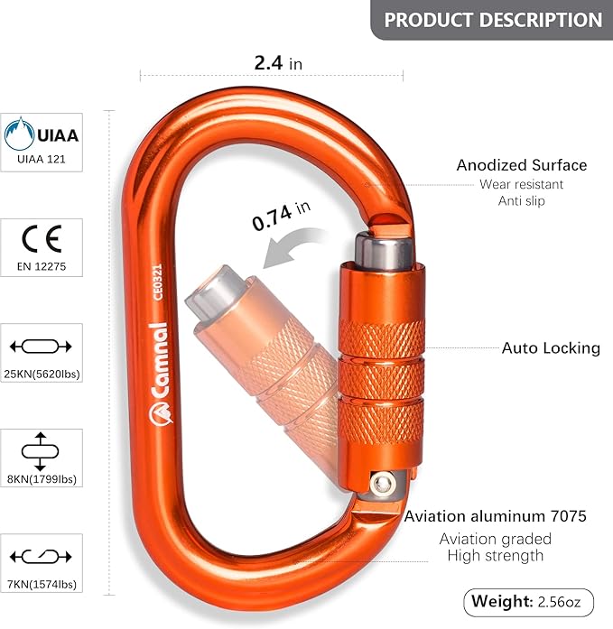 Heavy Duty Carabiner, 25kn(About 5620 lbs) Oval Carabiner Clip O-Shape Rock Climbing Carabiner Lightweight Caribeener for Climbing, Mountaineer, Aerial Work-StrideForce Fitness