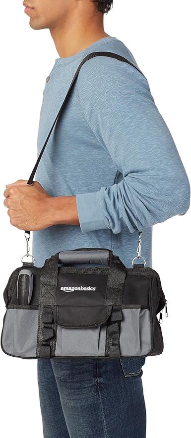 Amazon Basics 65 Piece Home Basic Repair Tool Kit Set With Bag, Silver, Black-StrideForce Fitness