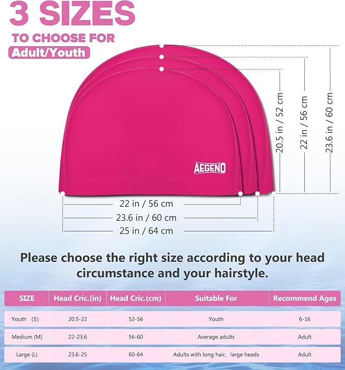 Aegend Fabric Swim Cap, Silicone Waterproof Layer - Breathable Cloth Swimming Cap, Keep Hair Dry with Hight Elasticity for Youth(8-16) Adult, 2 Sizes to Choose-StrideForce Fitness