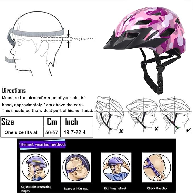 Kids Bike Helmet,Bavilk Kids Boys Girls Bike Helmets with LED Light Detachable Visor Children Youth Teen Multi-Sport for Skating Cycling Scooter Skateboard Adjustable & Lightweight 19.7"-22.4"-StrideForce Fitness
