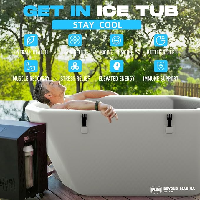 Inflatable Ice Bath Tub for Athletes, Slanted-Edge Cold Plunge Recovery Tub with Insulated Lid, EVA Groundsheet, Backpack, 120 Gallon Capacity, 61" x 31.5" x 24.8", Portable Durable Design-StrideForce Fitness