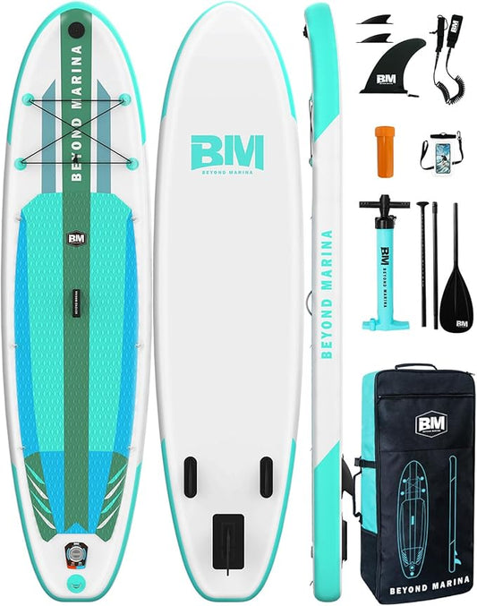 BM Paddle Board Inflatable Stand Up Paddle Board, SUP Paddleboard for Adult, Premium Accessories | Non-Slip EVA Deck & Foam Handles, Camera Mount, Double Action Pump, 85L Travel Backpack-StrideForce Fitness