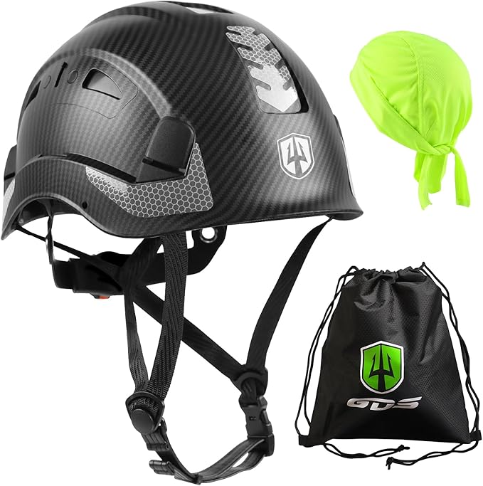 GREEN DEVIL Safety Helmet Hard Hat with Chin Strap Vented Lightweight Adjustable Hardhat for Men Women with Hi-Viz Design Ideal for Tree Climbing Work at Height-StrideForce Fitness