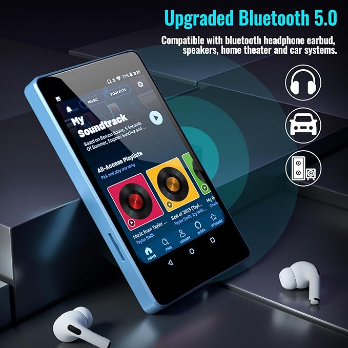 MP3 Player for Kids with Spotify, Parental Controls, Spotify Kids, Audible, Amazon Music, Libby, 4.0" IPS Kids MP4 Music Player Up to 512GB (Blue)-StrideForce Fitness
