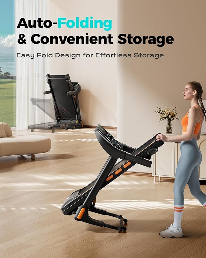 Treadmill for Home, 3.0HP Folding Treadmill with Incline, 300 lbs Capacity, Bluetooth & Heart Rate Sensor, Space-Saving Design-StrideForce Fitness