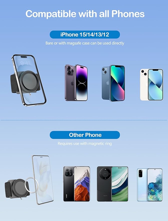 TOPGO [2 Generation Upgrad] Running Phone Holder for iPhone [360° Rotatable & Built-in Retractable Rope] Magnetic Wrist Phone Holder, Magsafe Armband for iPhone 17 Pro and Android (Black, 2 Straps)-StrideForce Fitness