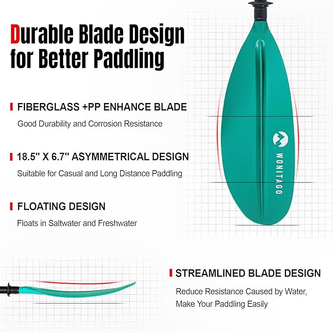 Kayak Paddle with Aluminum Shaft and Reinforced PP Blade, Floating Kayak Oar for Kayaking Canoeing and Boating, 220 cm/86 inches - 230 cm/90 inches-StrideForce Fitness