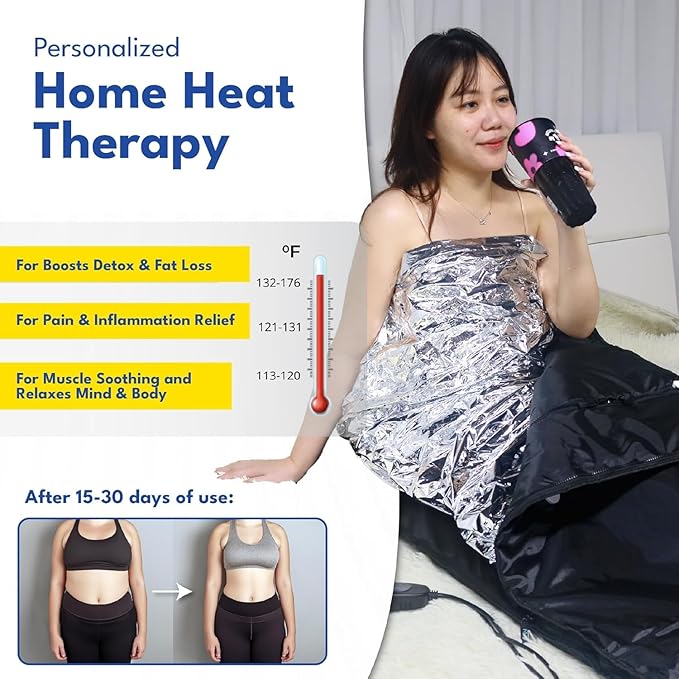 Infrared Sauna Blanket for Home | Portable Far Infrared Sauna Bag for Detox, Weight Loss & Relaxation, Dry Heat Therapy, Personal At-Home Wraps with Adjustable Temp 95-176°F. 120V 400 Watts, 70" x 31"-StrideForce Fitness