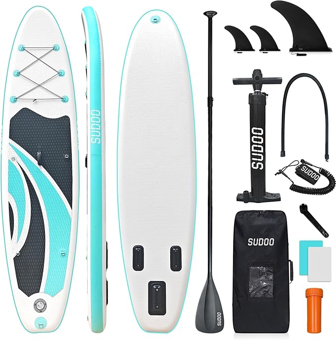Inflatable Stand Up Paddle Board 10‘x30‘‘- Ultra-Light SUP with Backpack, Pump, Paddle, Coil Leash, 3 Fins, Repair Kit, Stable Design, Non-Slip EVA Deck for Adults & Youth-StrideForce Fitness