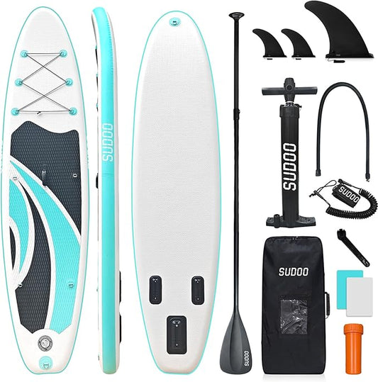 Inflatable Stand Up Paddle Board 10‘x30‘‘- Ultra-Light SUP with Backpack, Pump, Paddle, Coil Leash, 3 Fins, Repair Kit, Stable Design, Non-Slip EVA Deck for Adults & Youth-StrideForce Fitness