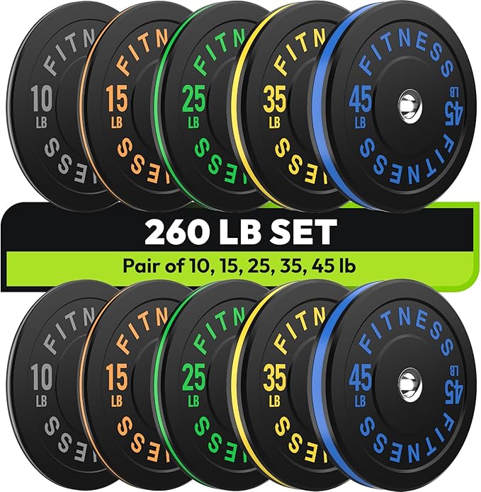 Rubber Weight Plates, Olympic Bumper Plate Set 2-Inch, 45/100 / 160/190 / 260/300 lb Barbell Weights for Home Gym, Colored Standard Strength Training Plates for Weightlifting-StrideForce Fitness