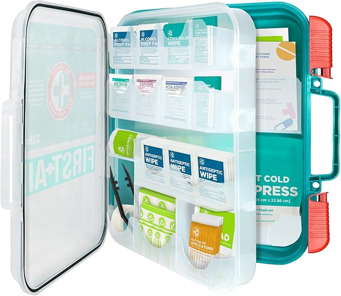 Be Smart Get Prepared First Aid Kit, Teal, 326 Piece, Exceeds OSHA and ANSI Guidelines 100 People - Office, Home, Car, School, Emergency, Survival, Camping, Hunting and Sports-StrideForce Fitness