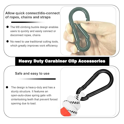 50 PCS 3'' Spring Snap Hook Carabiner, M8 5/16 Inch Galvanized Black Steel Carabiner Clip, 500LBS Holding Capacity Quick Link Clip Keychain for Hammock Dog Leash & Camping Gym-StrideForce Fitness