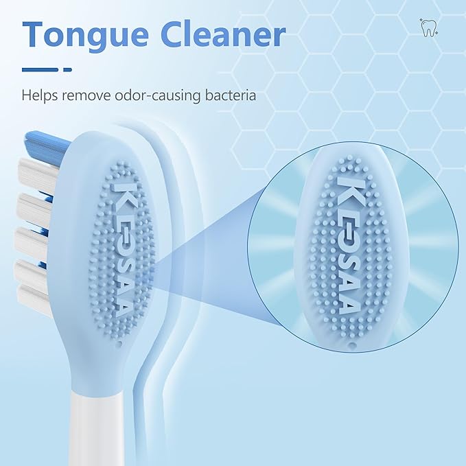 Replacement Toothbrush Heads for Philips Sonicare Electric Toothbrush, 2-in-1 Tongue Cleaner, 10 Pack, Ice Blue,Suitable for Philips Sonicare Heads, C2, C1, C3, W1, W2, W3, G1, G2, G3