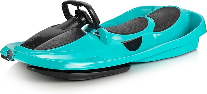 Snow Sled for Kids, Adults - Toboggan Sled, Easy Turning Steering Wheel, Anti-Slip Seat, Pull Up Brake, Durable Plastic Sled, Lightweight, Snow Sleds, Age 3+ 260 lbs-StrideForce Fitness