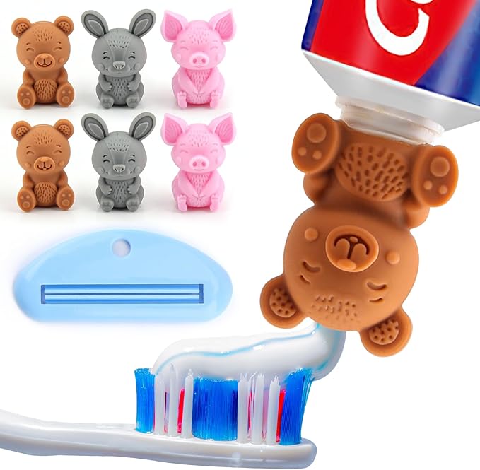 Self-Closing Toothpaste Caps by Tilcare - No Waste Cap Dispensers for Kids Bathroom - Mess-Free Toothpaste Lids - Easy to Use, Food Grade Silicone and BPA-Free Toppers