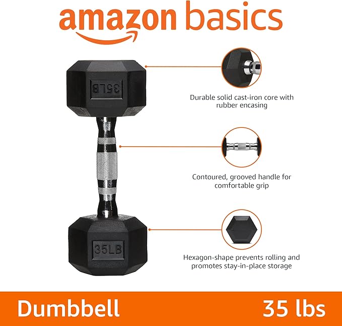 Amazon Basics Rubber Hex Dumbbell Hand Weight-StrideForce Fitness