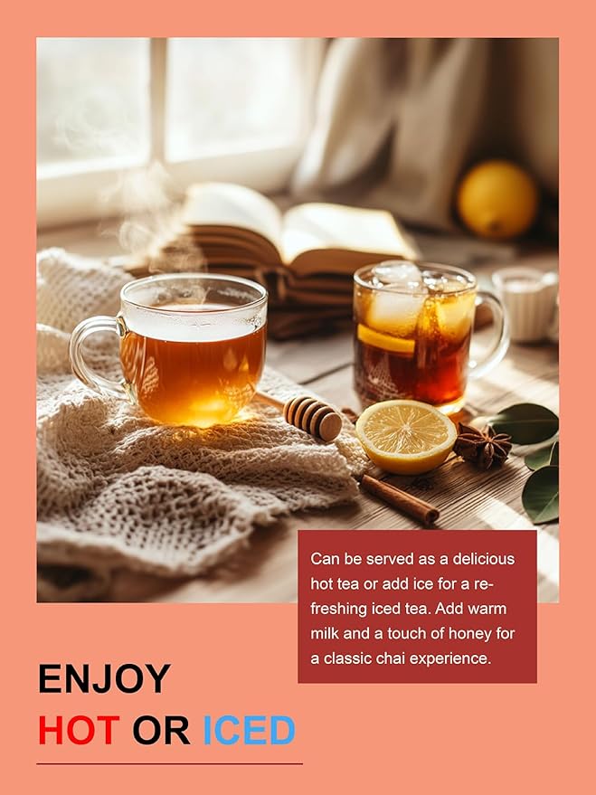 TeeLux Chai Black Tea, Black Tea with Cinnamon, Ginger, Clove & Star Anise, Mellow & Spicy Flavor, Natural, 100 Count