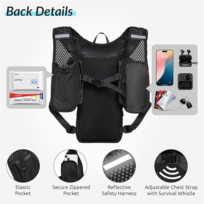 Lightweight Hydration Backpack for Women & Men, Small Running Backpack, Hiking Backpack with 2L Water Bladder Running Vest for Hiking Cycling Running Biking Black-StrideForce Fitness