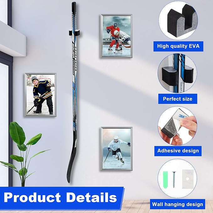 Yousoontic Hockey Stick Holder Wall Mount, 1-6 Stick Capacity, Ice and Field Hockey Organizer (Decor & Storage 2-in-1) for Home Garage Room Office Sports Decoration-StrideForce Fitness