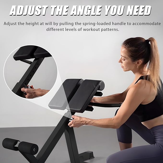 Roman Chair Back Extender - Angle & Height Dual Adjustable Hyperextension Bench for Home Gym - Adjustable Back Exercise Machine-StrideForce Fitness