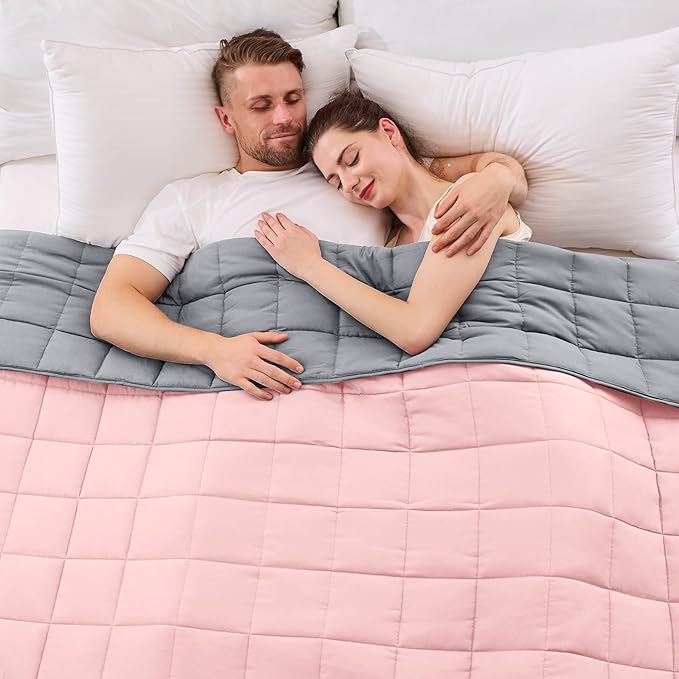 King Size Weighted Blanket for Adults (20 lbs, 80” x 87”, Pink Grey) Cooling Heavy Blanket for Sleeping Perfect for 190-210 lbs, Breathable Blanket for Adults & Couple All Season, Machine Washable-StrideForce Fitness