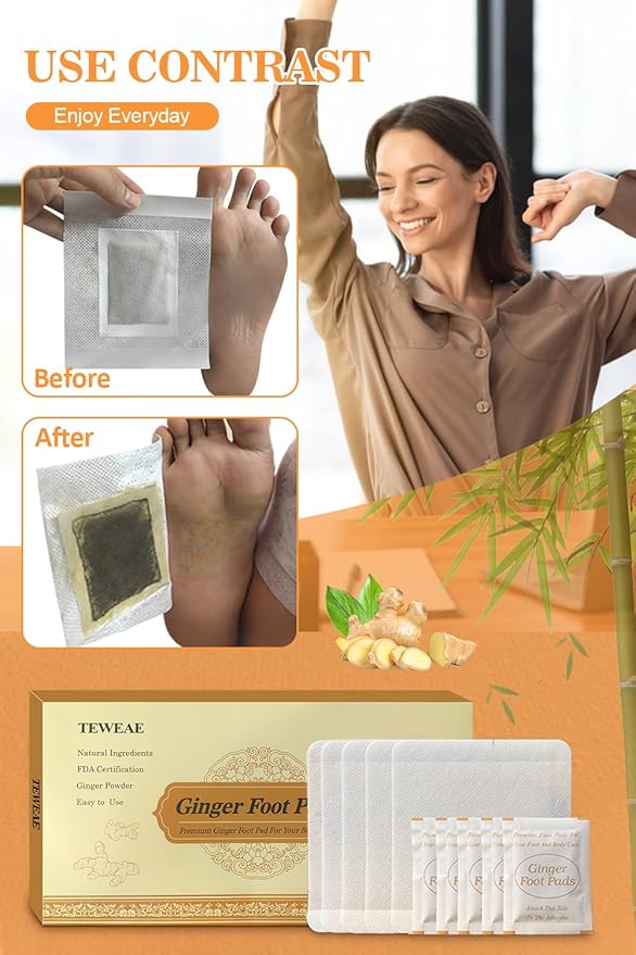 Foot Pads, Ginger FootPads, Natural Ginger Powder Bamboo Vinegar Foot Patches 20 Packs.-StrideForce Fitness
