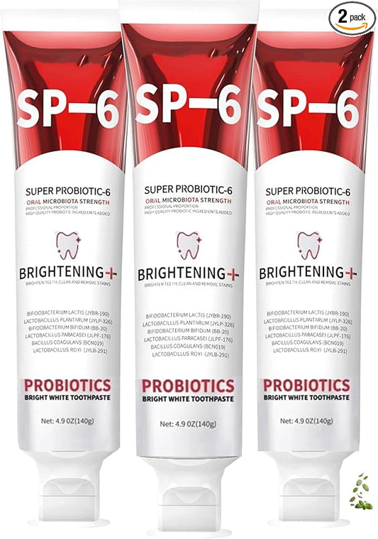 Sp-6 Probiotics Whitening Toothpaste, Sp-6 Ultra Whitening Toothpaste, Enhanced Formula with Enamel-Safe, Fluoride-Free, Fresh Breath Mint Flavor for Oral Health (3)