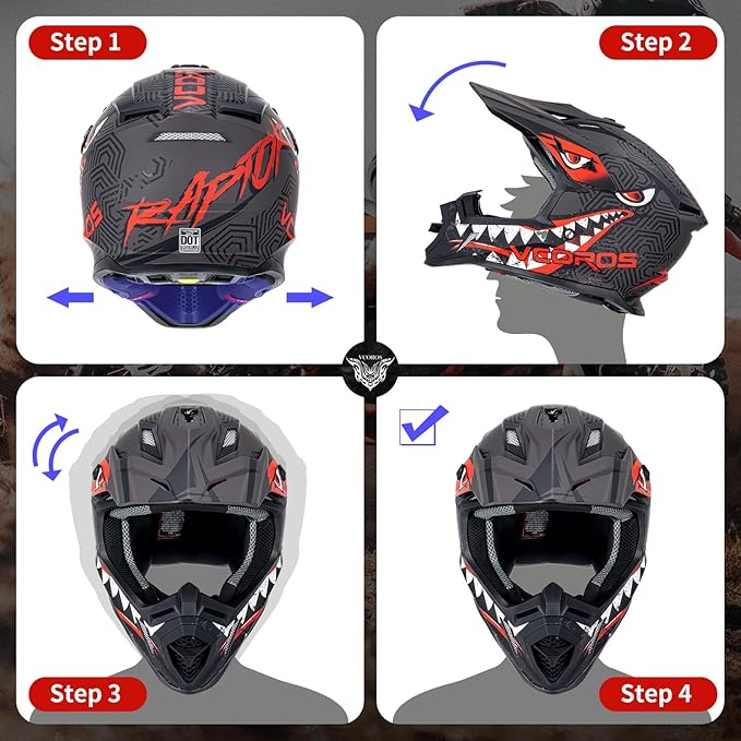 VCOROS H637 Adult Motocross Helmets ATV Dirtbike BMX MX Offroad Adventure UTV Helmets DOT Approved-StrideForce Fitness