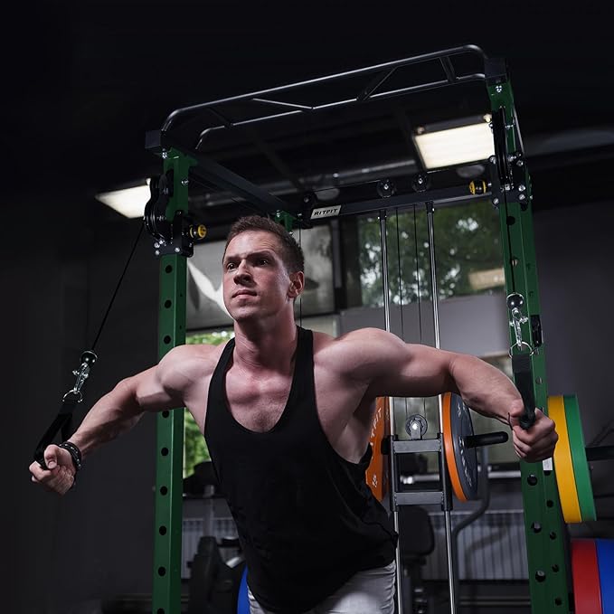 RitFit Multi-Function Squat Rack Power Cage PPC03 with Cable Crossover System, 1000LBS Capacity Power Rack and Packages with Optional Weight Bench, Barbell Weight Set, for Garage Workout & Home Gym-StrideForce Fitness