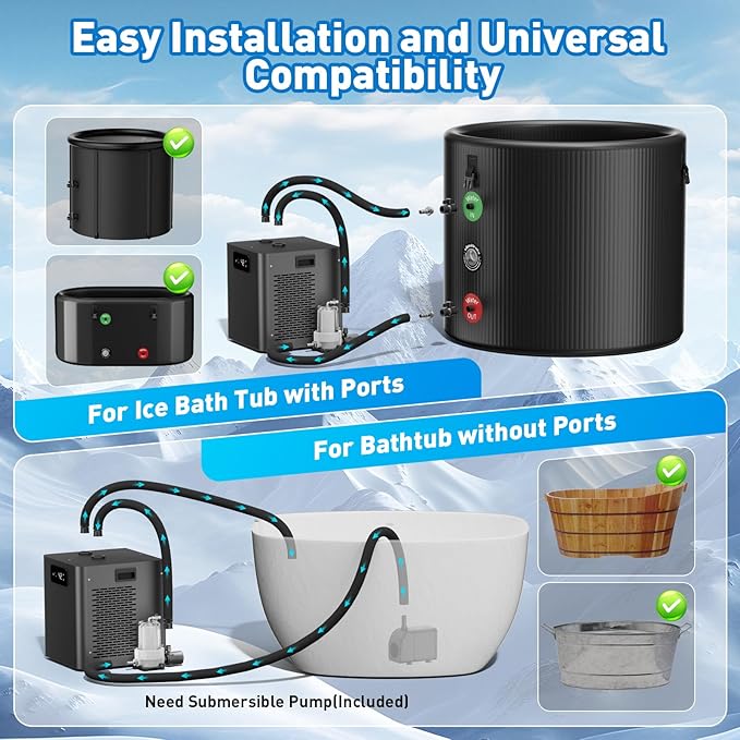 Ice Bath Water Chiller for Cold Plunge Tubs, 1/3 HP Upgraded Cold Plunge Chiller with External Filter & Pump, Energy-Efficient Cooling for Cold Therapy, Home & Outdoor Recovery-StrideForce Fitness