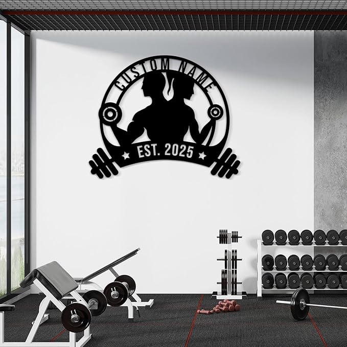 Personalized Metal Gym Sign, Custom Fitness Metal Wall Decor, Yoga Room Sign, fitness room decor, home gym decor, gifts for sports lovers, black metal-StrideForce Fitness