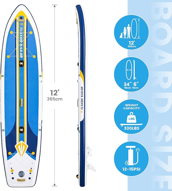 Tuxedo Sailor Kids Inflatable Paddle Board Lightweight and Safe Fishing Stand Up Paddle Board for Adults with Accessories-StrideForce Fitness