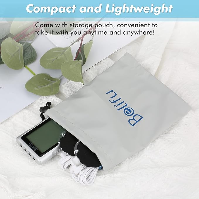 Belifu 4 Independent Channel TENS EMS Unit, 24 Modes,30 Level Intensity Muscle Stimulator Machine, Rechargeable Electric Pulse Massager with 10 Pads&5 Set Leads Wires, for Pain Relief Therapy (Silver)-StrideForce Fitness