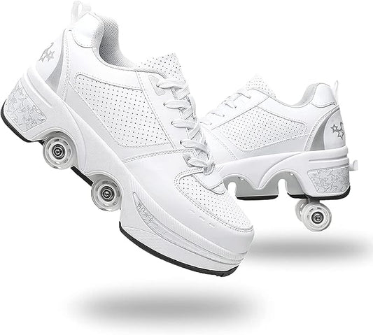 Double-Row Deform Wheel Automatic Walking Shoes Invisible Deformation Roller Skate 2 in 1 Removable Pulley Skates Skating Parkour-StrideForce Fitness