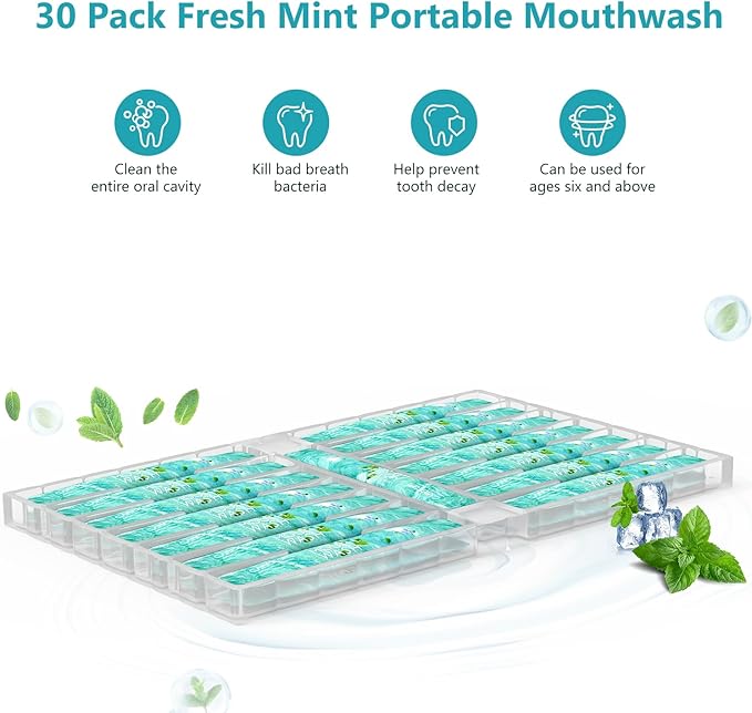 Mouthwash Travel Size - Portable Packets to Go, Alcohol & Fluoride Free Fresh Mint Mouthwash Strips for Superior Oral Hygiene,Disposable Packs (Pack of 20)