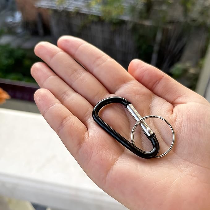 30PCS Aluminum Carabiner Clips, 2" D Shape Spring Snap Hooks Carabiner with 30PCS Keyring Keychain Hook-StrideForce Fitness