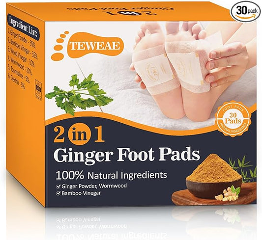 2 in 1 Foot Pads, 30 Pads Tear and Use Pure Ginger Bamboo Wormwood Foot Pads, Bigger Adhesive ''Stay in Place'' Goodnight Pads-StrideForce Fitness