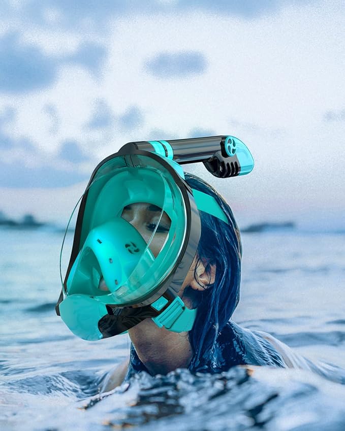 QingSong Full Face Snorkel Mask for Adults, Snorkeling Gear with Camera Mount, 180 Degree Panoramic View Snorkel Set Anti-Fog Anti-Leak-StrideForce Fitness