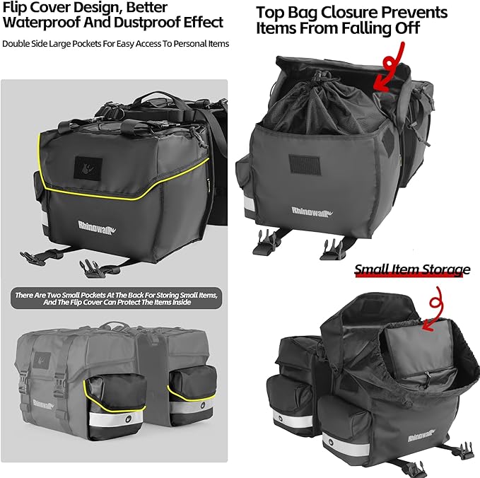 Bike Panniers Bike Bags Waterproof 40L Bicycle Saddle Bags for Rear Rack Luggage Trunk Bag Double Side Pannier Bag with Rain Cover Cycling Accessories, Black-L-StrideForce Fitness