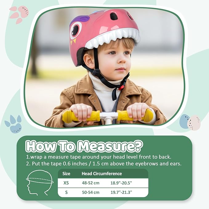 Dinosaur Bike Helmet for 1-3-5-8 Toddler Baby Kids, Lightweight Bicycle Helmet for Cycling Skateboard Roller Skate & Multi-Sports,2 Sizes for Boys and Girls-StrideForce Fitness