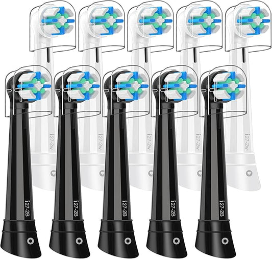 Brush Heads with Medium Bristles Compatible with Oral B IO 2/3/4/5/6/7/8/9/10/Deep Clean Electric Toothbrushes, Replacement Heads for IO (10 Black/White)